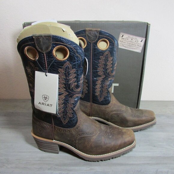 Ariat Other - Ariat Men's Hybrid Roughstock Square Toe 12" Boots Fiery Brown Crunch/Western Bl